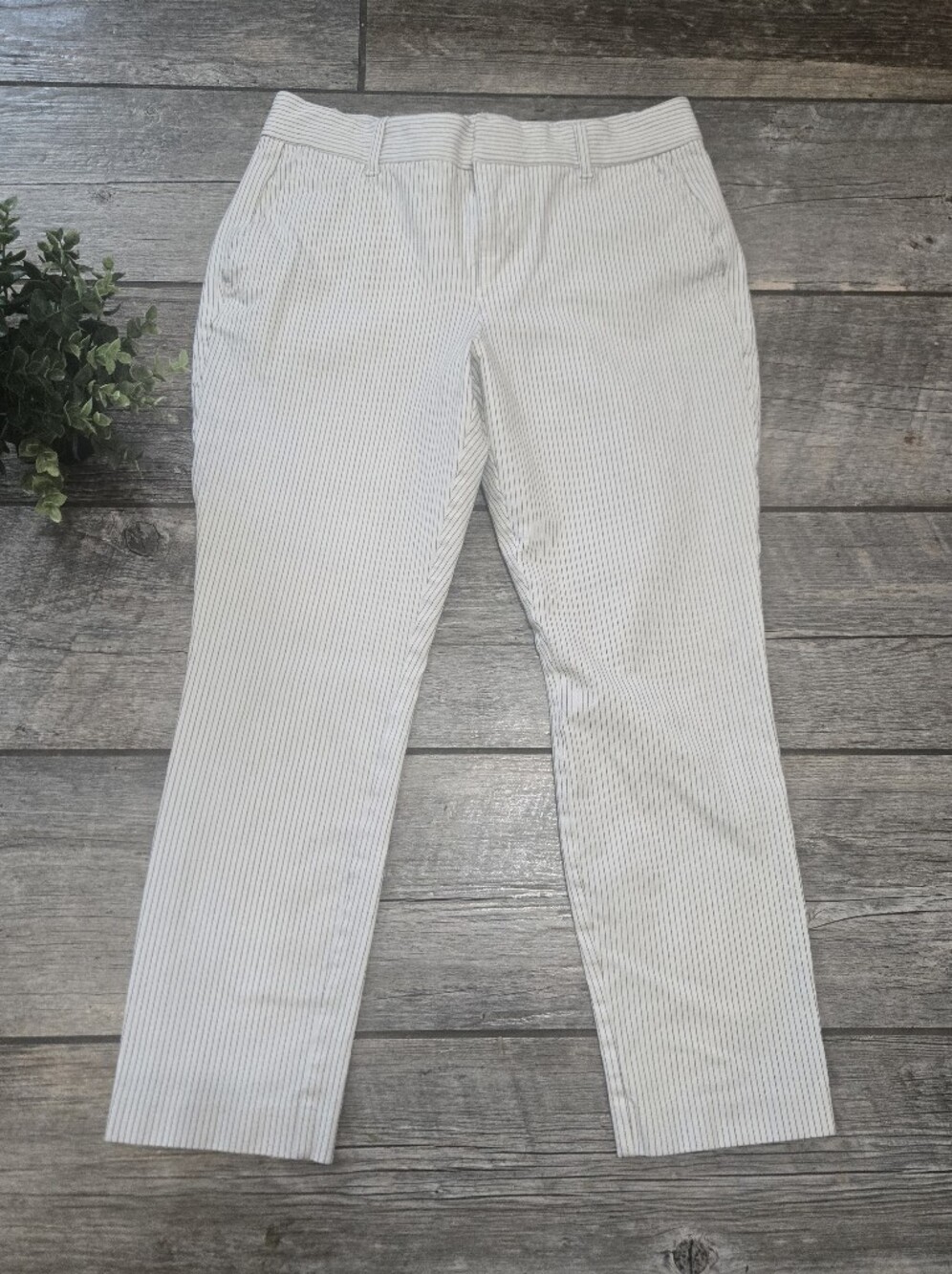 GAP White & Black Striped Signature Skinny Ankle Mid Rise Office Pants, 10
